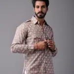 Men's Sanganeri Thunder Grey Hunting Styled Printed Shirt | Refined Outdoor Wear